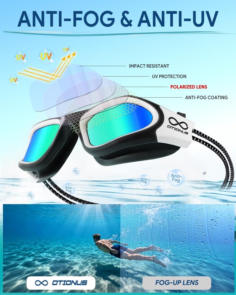 Otionus Store Swim Goggles, Polarized Adult Swimming Goggles Bungee Strap No Hair Pulling Anti-fog Pool Goggles for Men Women - Image 3